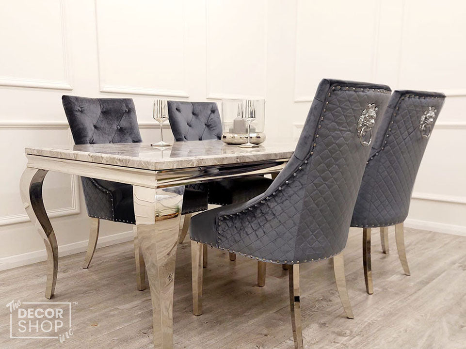 Dining Chair In Shimmer Grey With Chrome Legs - Emma