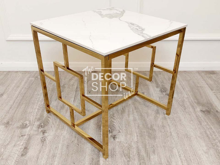 Gold Lamp Table with Polar White Sintered Stone Top - Geo