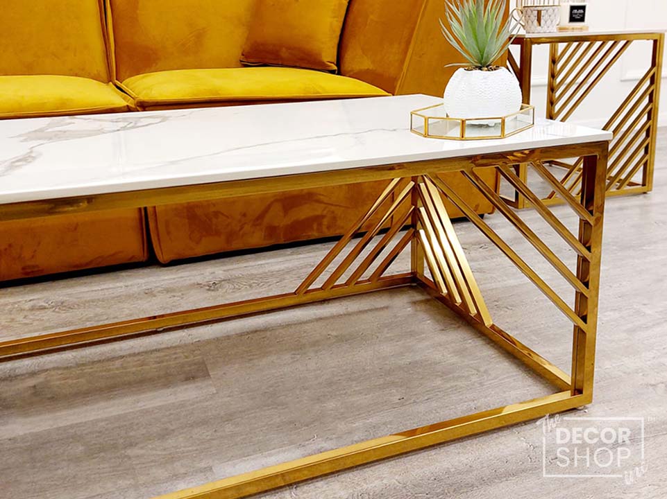 Azure Gold Coffee Table With Polar White Sintered Stone Top