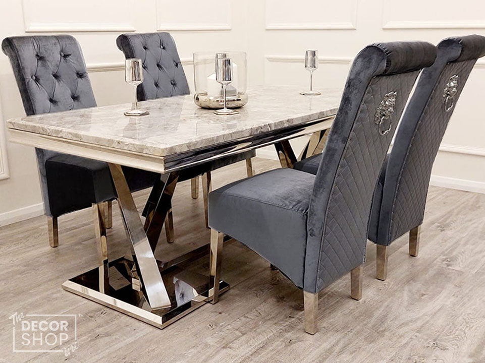 Dining Chair In Shimmer Grey With Chrome Legs - Emma