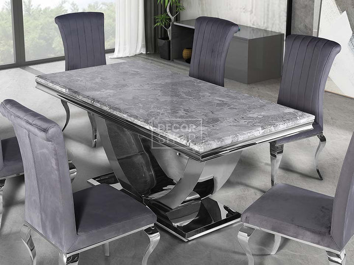 Marble Glass Dining Table With Chrome Legs - Arial