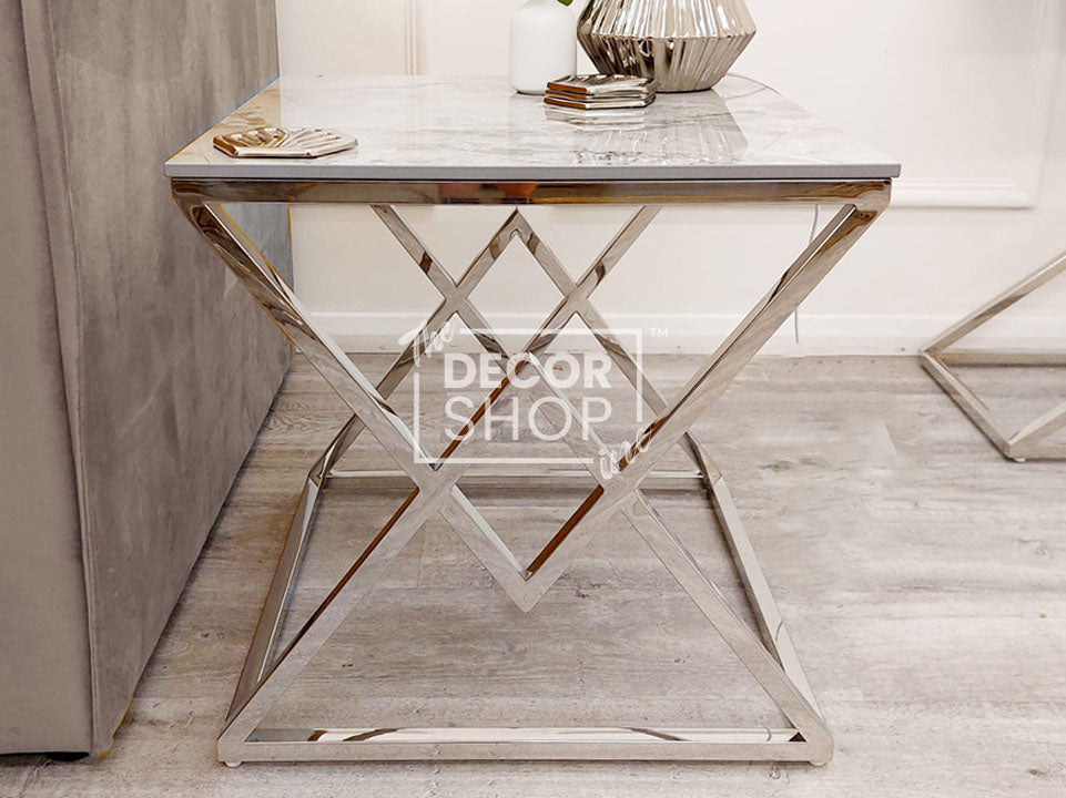 Vesta Chrome Lamp Table with Stomach Ash Sintered Stone Top