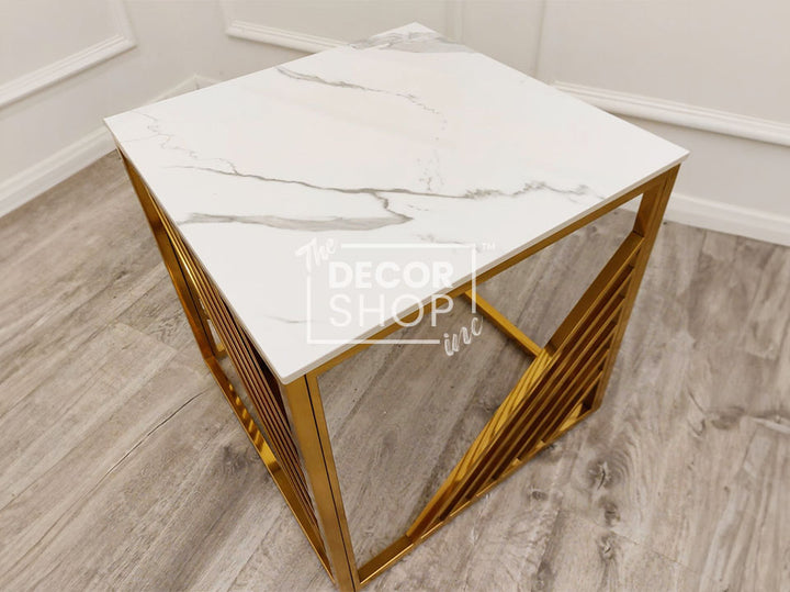 Azure Gold Lamp Table with Polar White Sintered Top
