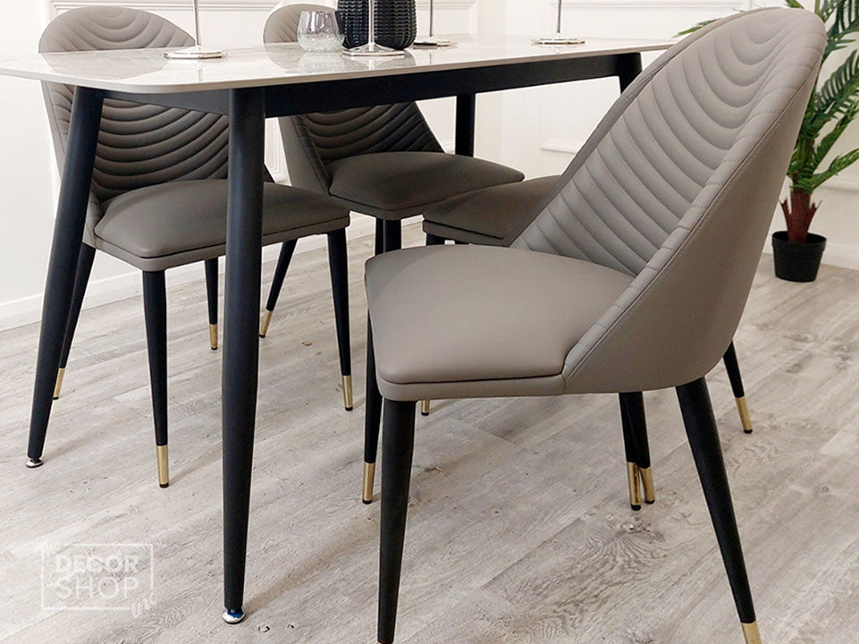 Leather Dining Chair with Gold Legs - Alba