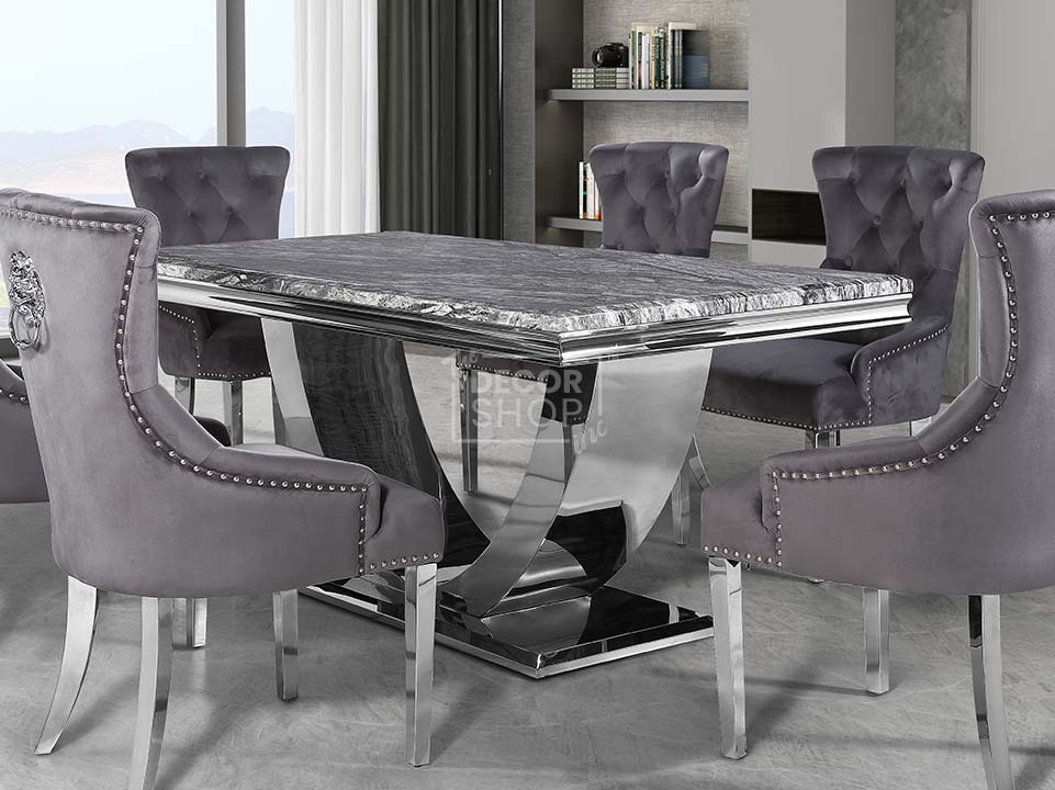 Marble Glass Dining Table With Chrome Legs - Arial