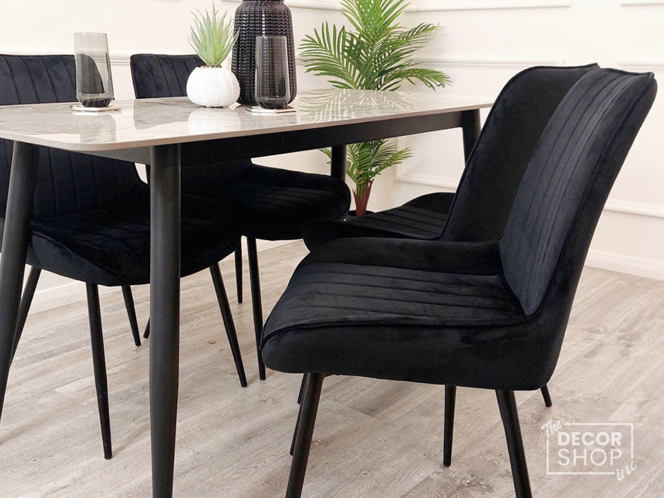 Black Velvet Dining Chairs With Black Metal Legs - Dido