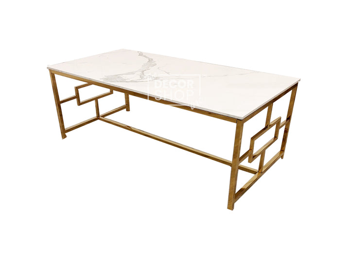 Gold Coffee Table With Polar White Sintered Stone Top - Geo