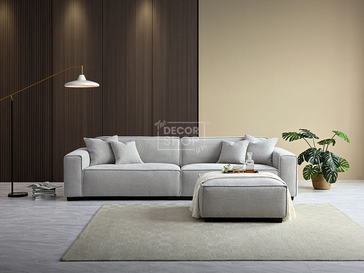 4 Seater Fabric Sofa With Chaise In Cream - Dacota