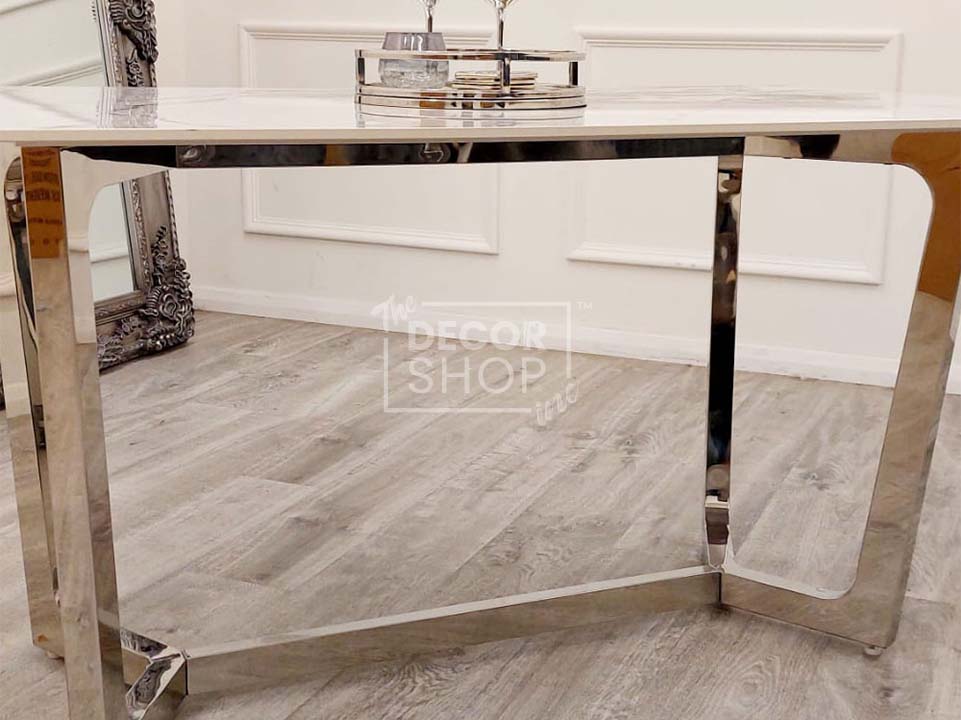 Dining Table with Chrome Legs & Polar White Sintered Stone Top - Lucien