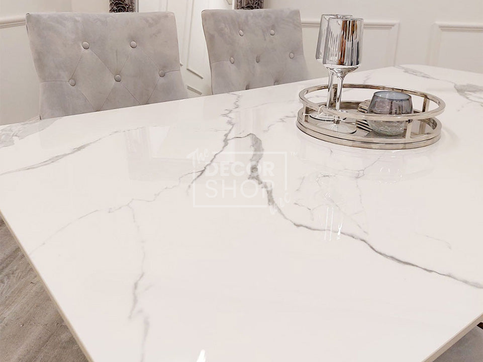 Dining Table with Chrome Legs & Polar White Sintered Stone Top - Lucien