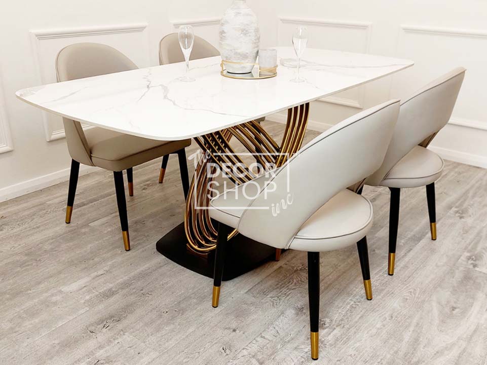 Gold Dining Table With Polar White Sintered Stone Top - Orion