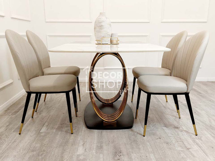Gold Dining Table With Polar White Sintered Stone Top - Orion