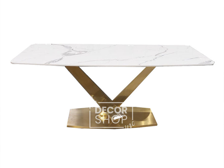 Gold Dining Table With Polar White Sintered Stone Top - Valeo