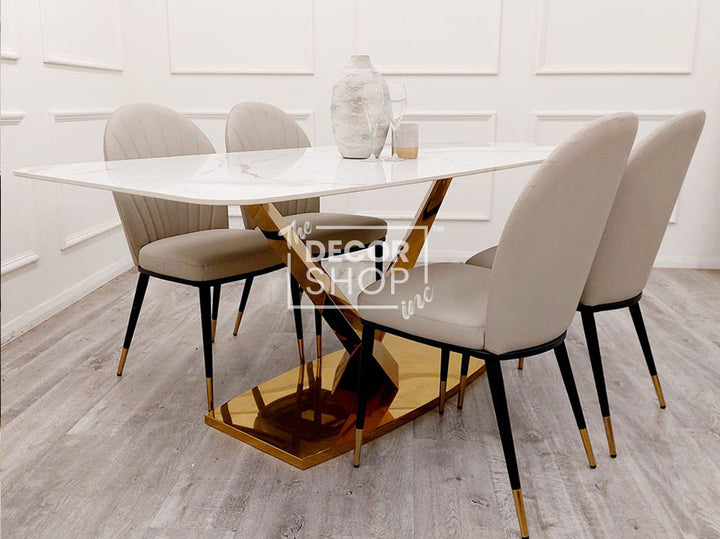 Gold Dining Table With Polar White Sintered Stone Top - Valeo