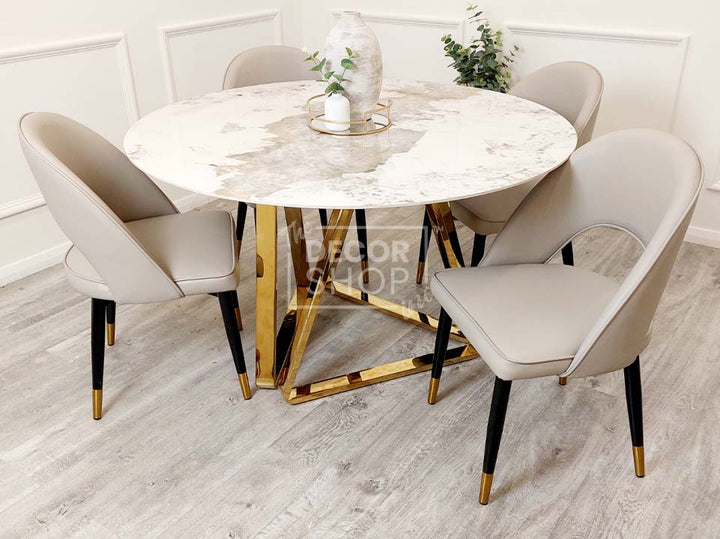 Round Dining Table with Gold Legs & Sintered Stone Top - Nero