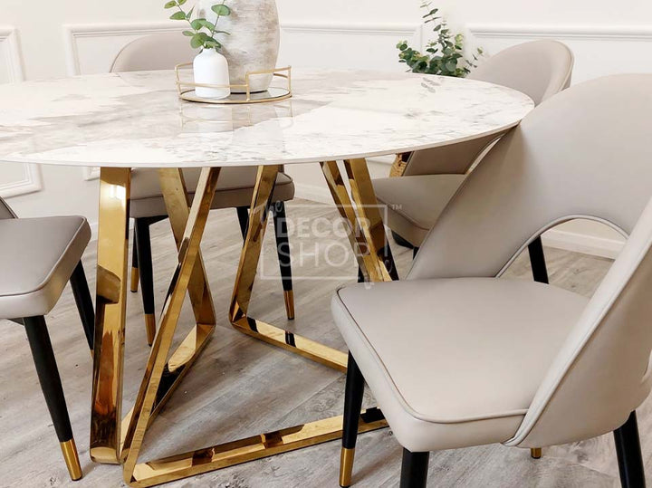 Round Dining Table with Gold Legs & Sintered Stone Top - Nero