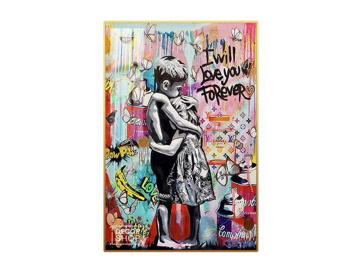 Banksy I love you Forever Kids Hug Wall Art