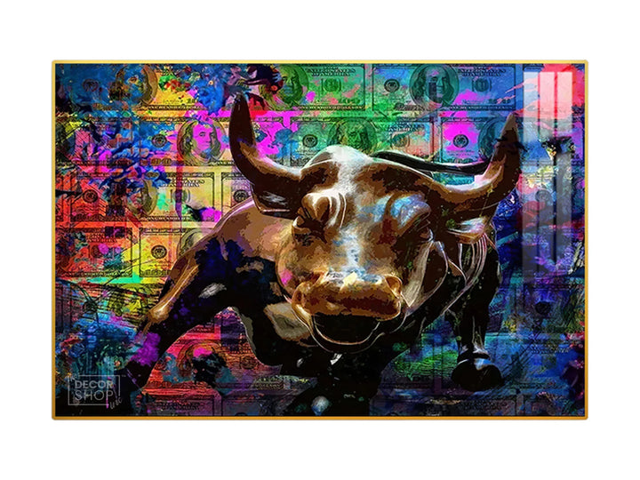 Majestic Bull Painting With Colorful Abstract Background