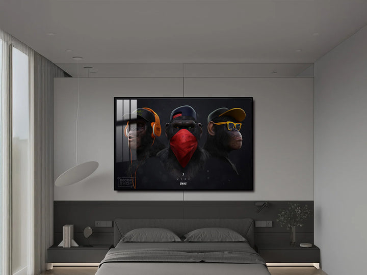 Large Paintings for Wall with 3 Monkey Faces