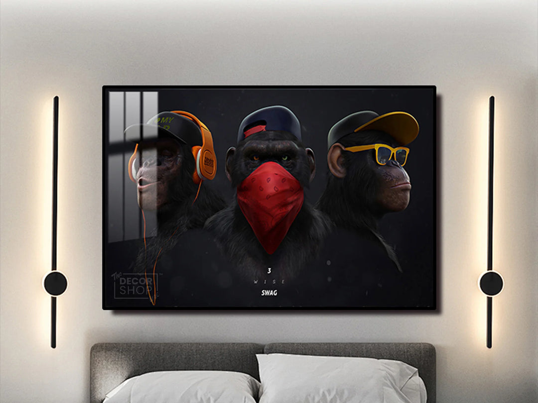 Large Paintings for Wall with 3 Monkey Faces