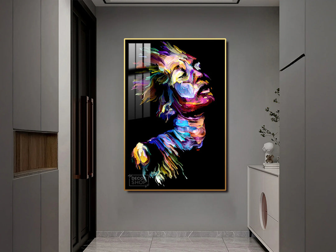 Colorful woman relaxed with her eyes closed wall art