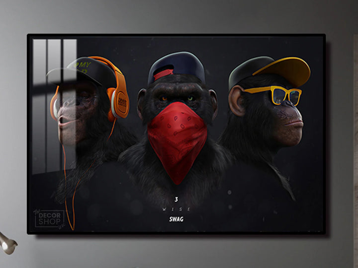 Large Paintings for Wall with 3 Monkey Faces