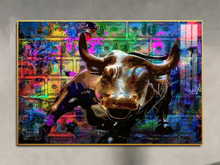 Majestic Bull Painting With Colorful Abstract Background