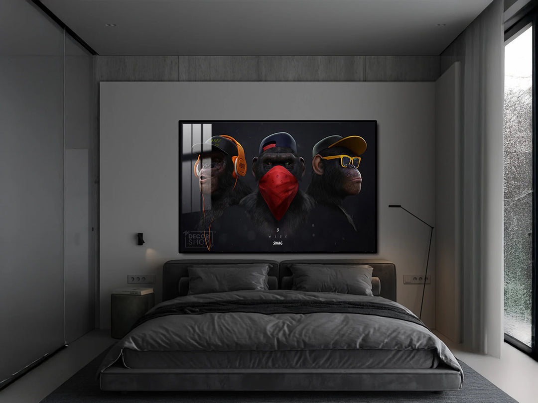 Large Paintings for Wall with 3 Monkey Faces